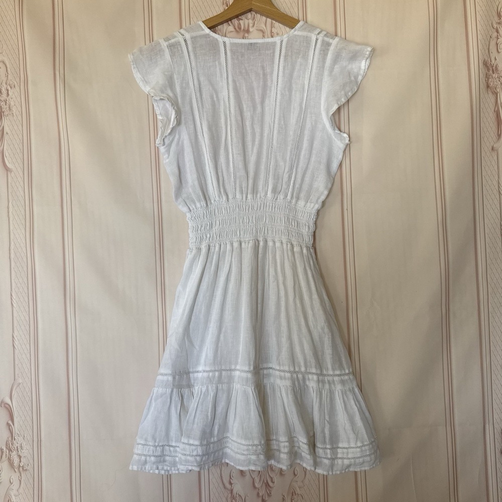 Rails Tara Smocked Crochet Inset Dress White Women's Size XS Linen Blend Boho - Picture 4 of 10